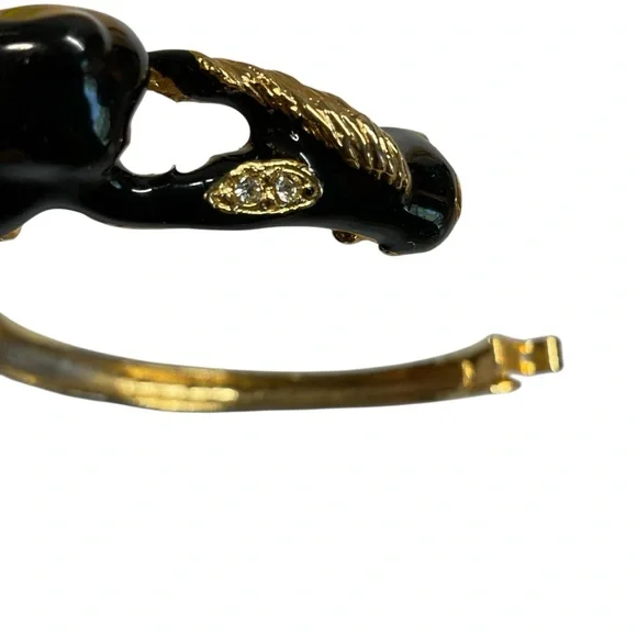 Vintage Black and Gold Enameled Panther Leopard Hinged Closure Bangle Bracelet - Picture 11 of 12